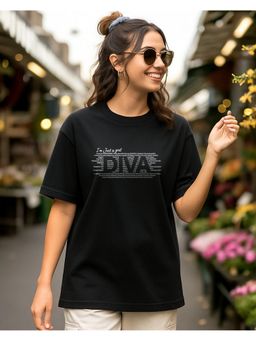 Bewakoof - Women Black Diva Typography Oversized T-Shirt