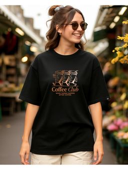 Bewakoof - Women Black Coffee Graphic Printed Oversized T-Shirt