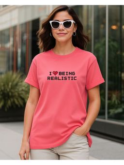 Bewakoof - Women Coral Realistic Typography Boyfriend T-Shirt