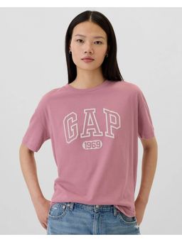 GAP - Pink Women Logo Print Half Sleeve Round Neck T-Shirt
