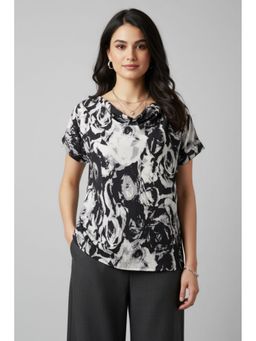 TAMISKA BY NARENDRA KUMAR - Black Inked Floral Cowl Top
