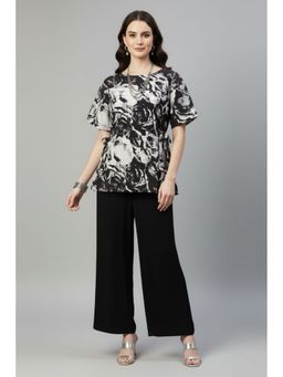 TAMISKA BY NARENDRA KUMAR - Black Rose Swirl Side-Tie Top