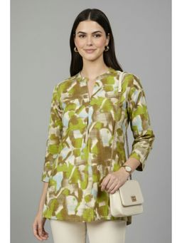 TAMISKA BY NARENDRA KUMAR - Green Brushstroke Abstract Printed Top
