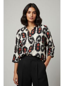 TAMISKA BY NARENDRA KUMAR - Black Abstract Printed Shirt Collar Top