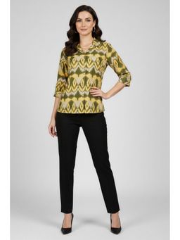 TAMISKA BY NARENDRA KUMAR - Green Ikat Print Shirt Top