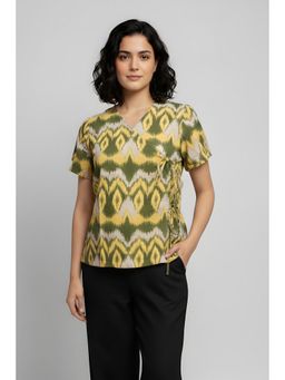 TAMISKA BY NARENDRA KUMAR - Green Ikat Tie-Up Top