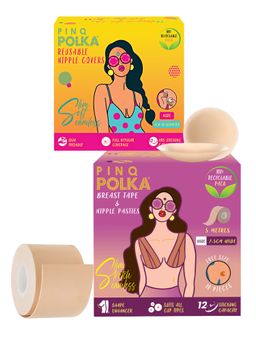Pinq Polka - Premium Reusable Silicone Nipple Cover & Disposable Breast Tape Nude