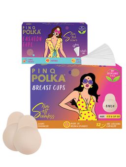 Pinq Polka - Premium Double Sided Fashion Tape & Reusable Breast Lift Cups Nude A-B Size 52Pc