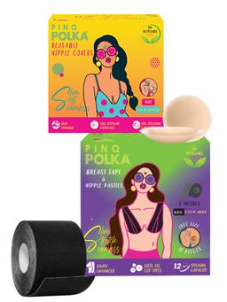 Pinq Polka - Reusable Nipple Covers & Breast Tape Pasties Seamless Black Colour (Set of 2)