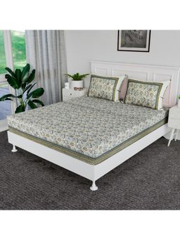 Kuber Industries - Double Bedsheets with 2 Pillow Covers Dezier Bell Print Green