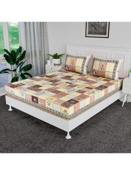 Kuber Industries - Double Bedsheet with 2 Pillow Covers Candy Flower Brown & Yellow