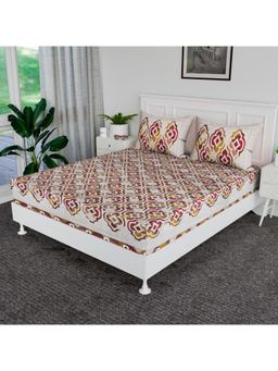 Kuber Industries - Double Bedsheet with 2 Pillow Covers Rusty Star Flower Brown