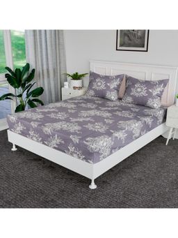 Kuber Industries - Cotton Bedsheet For Double Bed with 2 Pillow Covers Lotus Fabio Grey & White