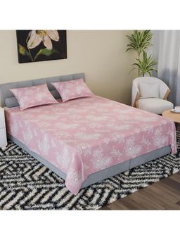 Kuber Industries - Cotton Double Bedsheet with 2 Pillow Covers Lotus Fabio Pink & White