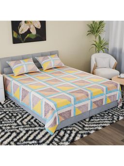 Kuber Industries - 144 Tc Double Bedsheet with 2 Pillow Covers Multi Triangular Yellow & Green