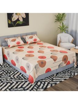 Kuber Industries - Cotton Double Bedsheet with 2 Pillow Covers Flower Cream & Maroon