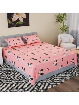 Kuber Industries - Cotton 144 Tc Double Bedsheet with 2 Pillow Covers Mickey Print Pink