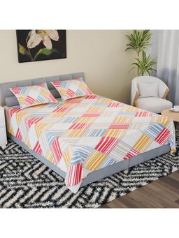 Kuber Industries - Cotton Double Bedsheet with 2 Pillow Covers Zig Zag Print White