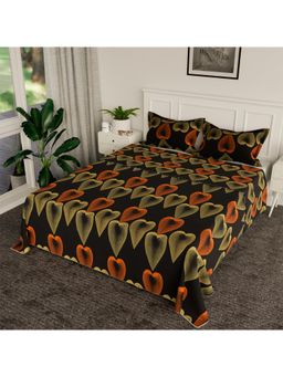 Kuber Industries - Cotton Heart Design Double Bedsheet with 2 Pillow Covers Black