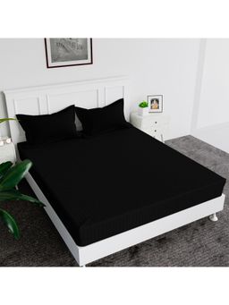 Kuber Industries - 144 Tc Glace Cotton Striped Double Bedsheet with 2 Pillow Cover Black