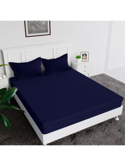 Kuber Industries - 144 Tc Glace Cotton Striped Double Bedsheet with 2 Pillow Cover Blue