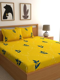 Home Ecstasy - 100% Cotton Double Bedsheet with 2 Pillow Covers Yellow