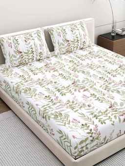 Home Ecstasy - 100% Cotton Double Bedsheet with 2 Pillow Covers Olive