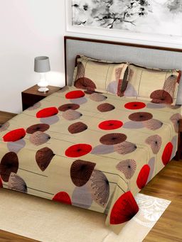 Kuber Industries - Cotton Mushroom Design Double Bedsheet with 2 Pillow Covers Brown