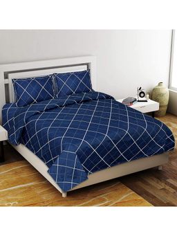 Kuber Industries - Cotton Geometric Print Double Bedsheet with 2 Pillow Covers Blue