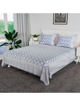 Kuber Industries - Cotton Triangle Heritage Double Bedsheet with 2 Pillow Covers Grey