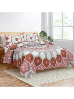 Kuber Industries - Kaleen Leaf Flower Double Bedsheet with 2 Pillow Covers Maroon