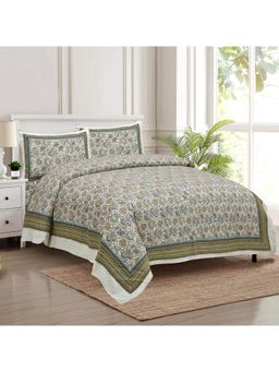Kuber Industries - Dezier Bell Print Double Bedsheet with 2 Pillow Covers Green