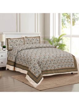 Kuber Industries - Dezier Bell Print Double Bedsheet with 2 Pillow Covers Beige