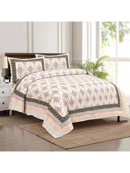 Kuber Industries - Dezier Carpet Print Double Bedsheet with 2 Pillow Covers Cream