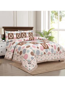 Kuber Industries - Arabic Beauty Gola Double Bedsheet with 2 Pillow Covers Cream
