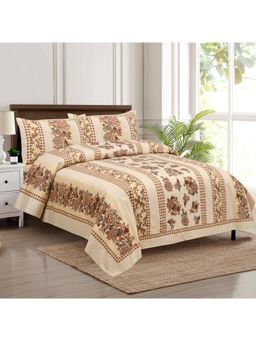 Kuber Industries - Cotton Flower Lining Double Bedsheet with 2 Pillow Covers Cream