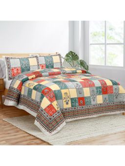 Kuber Industries - Candy Flower Double Bedsheet with 2 Pillow Covers Green & Yellow