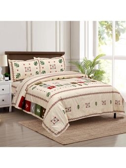 Kuber Industries - Rusty Plus Border Double Bedsheet with 2 Pillow Covers Cream