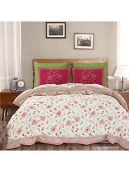 Kuber Industries - Cotton Flower Zig Zag Double Bedsheet with 2 Pillow Covers Pink