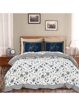 Kuber Industries - Cotton Flower Zig Zag Double Bedsheet with 2 Pillow Covers Blue