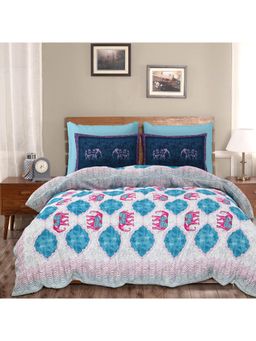 Kuber Industries - Cotton Elephant Double Bedsheet with 2 Pillow Covers Multi-Color