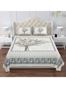 Kuber Industries - Cotton Photo Frame Tree Double Bedsheet with 2 Pillow Covers Blue