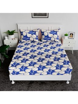 Kuber Industries - Cotton Patta Double Bedsheet with 2 Pillow Covers Blue