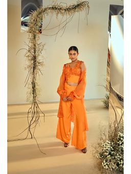 ORIGANI - Orange Organza Silk Floral Co-Ord Set