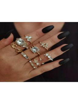 Pipa Bella by Nykaa Fashion - Set of 10 Stone Studded Silver Plated Rings Combo