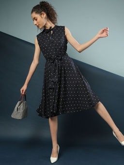 PINACOLADA - Navy Blue Women Polka Dots Long Dresses