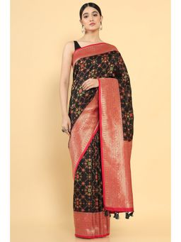 Soch - Women Black Silk Printed Saree with Unstitched Blouse