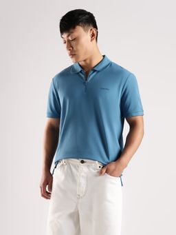 Calvin Klein - Blue Solid Regular Fit Cotton Polo T-Shirt