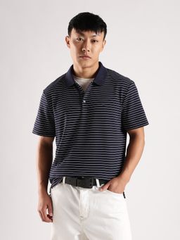 Calvin Klein - Blue Striped Regular Fit Cotton Polo T-Shirt