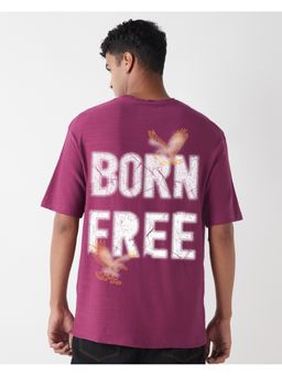 Bewakoof - Air 1.0 Men's Purple Born Free Graphic Printed Oversized T-shirt